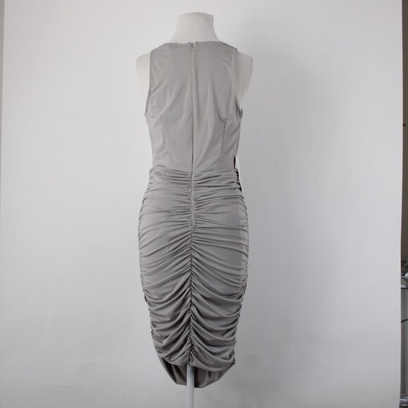 AX Paris Dress Sz 8 Silver Ruched Body Con Lined Polyester Elastane Dress - Picture 7 of 13